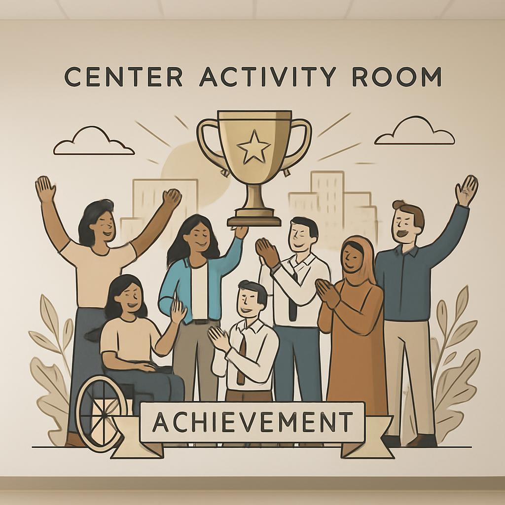 Center Activity Room Achievement with a celebration.
